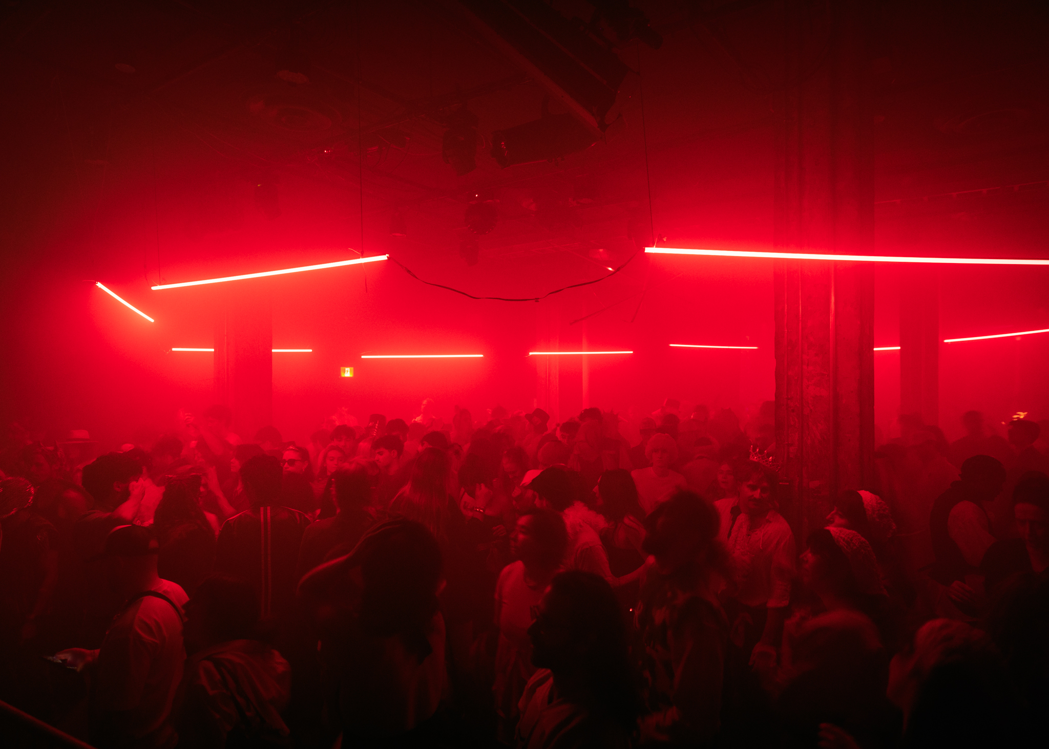 SAT crowd under red lights